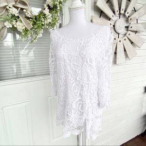 White Crochet Lace Overlay Blouse